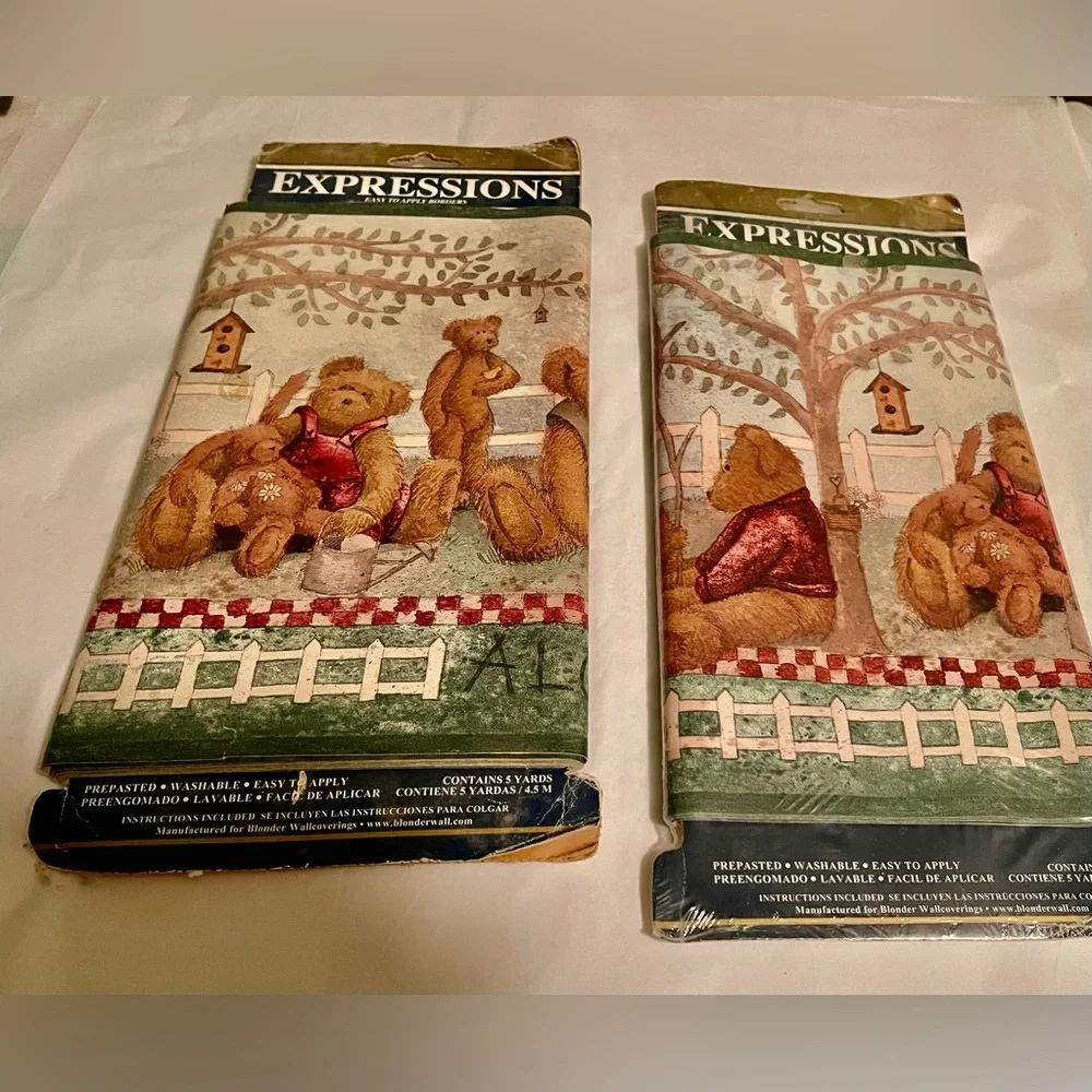 New! 2 Pack Border Wallpaper Expressions Cozy Bear Tree Fence Birdhouse Kids